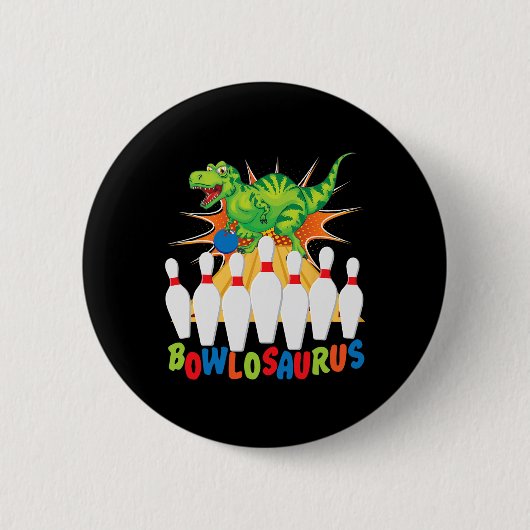 Funny Bowling Pun T-rex Dinosaur Bowlosaurus Button (Vorderseite)