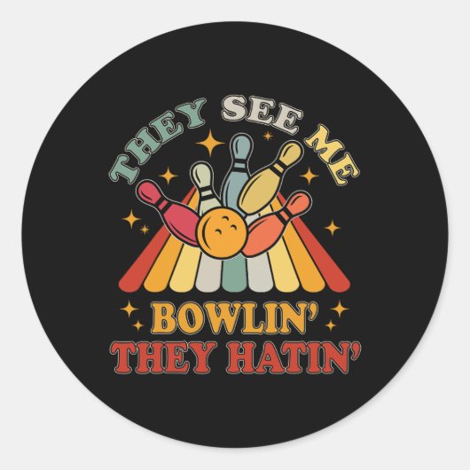 Funny Bowling Sie sehen mich Bowlin' sie haben 'Vi Runder Aufkleber (Vorderseite)