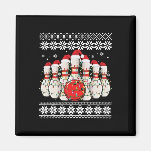 Funny Bowling Ugly Christmas Sweater Bowling Lover Magnet (Vorne)