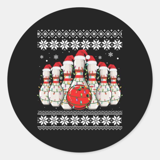 Funny Bowling Ugly Christmas Sweater Bowling Lover Runder Aufkleber (Vorderseite)