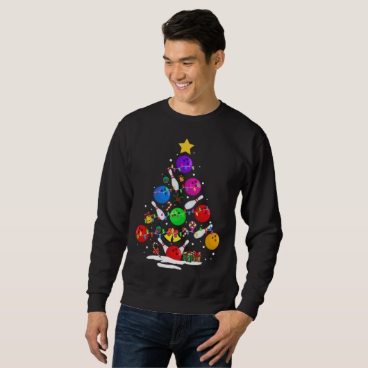 Funny Bowling Ugly Christmas Tree Lights Xmas For Sweatshirt (Vorne ganz)