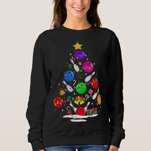 Funny Bowling Ugly Christmas Tree Lights Xmas For Sweatshirt (Vorderseite)