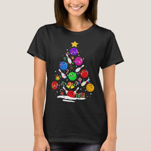 Funny Bowling Ugly Christmas Tree Lights Xmas For T-Shirt (Vorderseite)