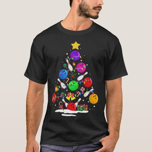 Funny Bowling Ugly Christmas Tree Lights Xmas For T-Shirt (Vorderseite)