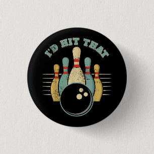 Funny Bowling Vintager T - Shirt, den ich getroffe Button