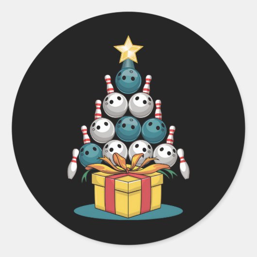 Funny Bowling Weihnachtsbaum Lichter Weihnachtsges Runder Aufkleber (Vorderseite)
