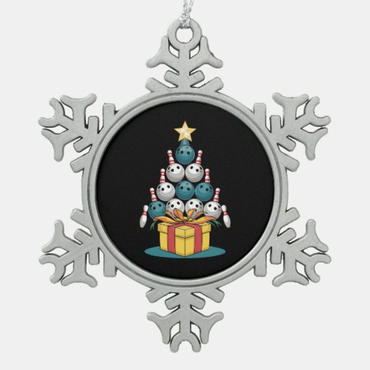 Funny Bowling Weihnachtsbaum Lichter Weihnachtsges Schneeflocken Zinn-Ornament (Vorderseite)