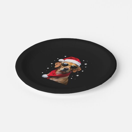 Funny Boxer Dog Christmas Lights Xmas Outfit Pajam Pappteller (Schrägansicht)