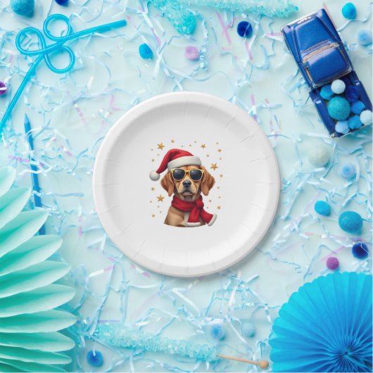 Funny Boxer Dog Christmas Lights Xmas Outfit Pajam Pappteller (Party)