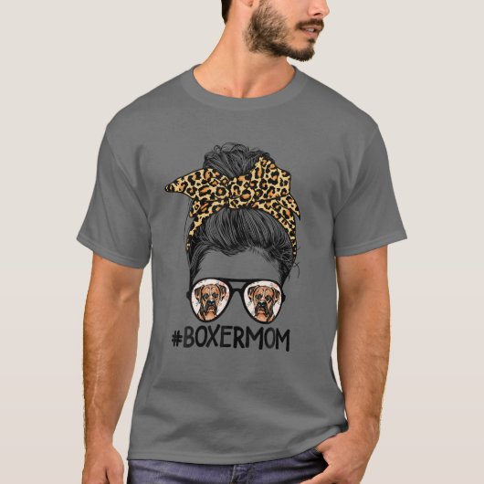 Funny Boxer Mama Leopard Messy Bun Boxer Lover Mot T-Shirt (Vorderseite)