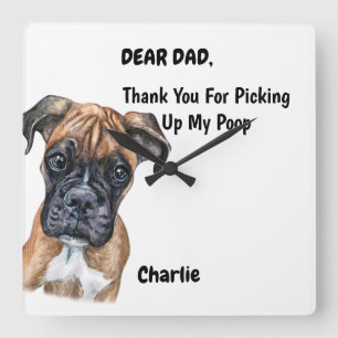 Funny Boxer Puppy Dog Dad Watercolor Canine Art Quadratische Wanduhr