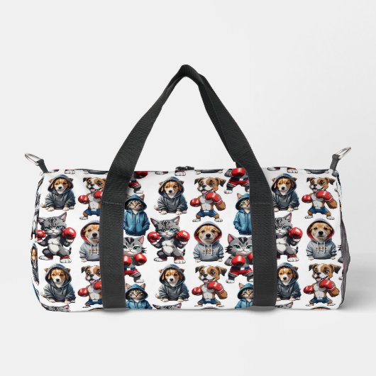 Funny Boxing Cat Dog Design Duffle Bag (Vorderseite)