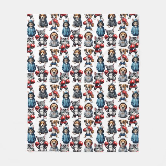 Funny Boxing Cat Dog Design Fleecedecke (Vorderseite)
