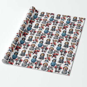 Funny Boxing Cat Dog Design Geschenkpapier