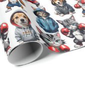 Funny Boxing Cat Dog Design Geschenkpapier (Rolleneckpunkt)