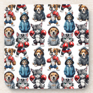 Funny Boxing Cat Dog Design Getränkeuntersetzer