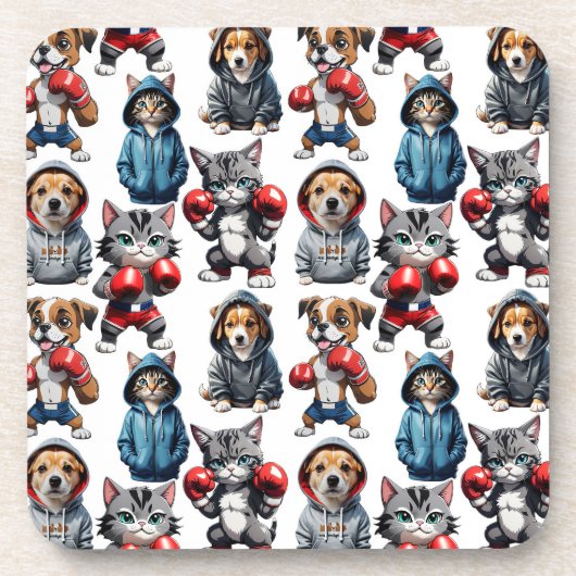 Funny Boxing Cat Dog Design Getränkeuntersetzer (Vorderseite)