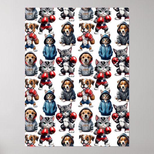 Funny Boxing Cat Dog Design Poster (Vorne)