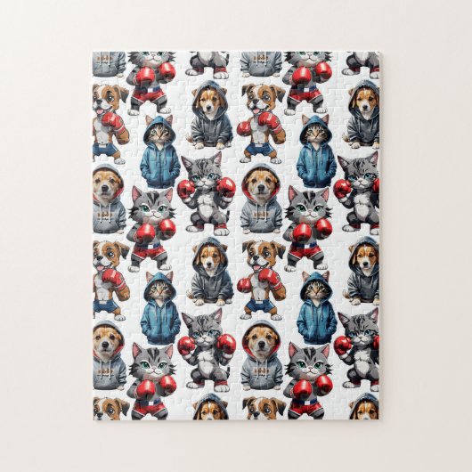Funny Boxing Cat Dog Design Puzzle (Vertikal)