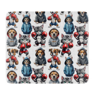 Funny Boxing Cat Dog Design Schneidebrett