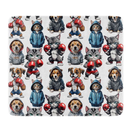Funny Boxing Cat Dog Design Schneidebrett (Vorderseite)