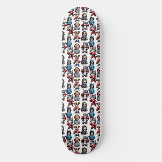 Funny Boxing Cat Dog Design Skateboard (Vorderseite)