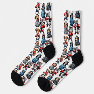 Funny Boxing Cat Dog Design Socken