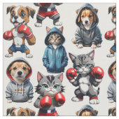 Funny Boxing Cat Dog Design Stoff (Nahaufnahme)