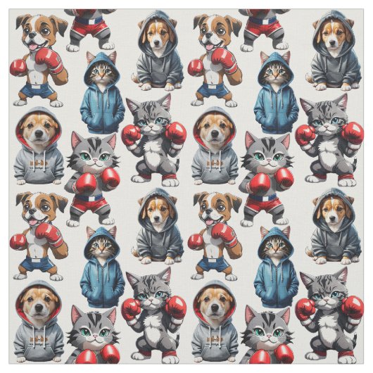 Funny Boxing Cat Dog Design Stoff (Muster)