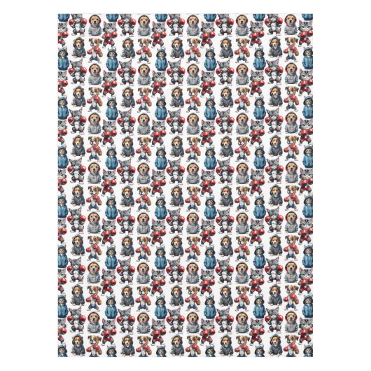 Funny Boxing Cat Dog Design Tischdecke (Vorderseite)