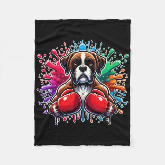 Funny Boxing Kickboxing Lover Boxer Dog Paint Spla Fleecedecke (Vorderseite)
