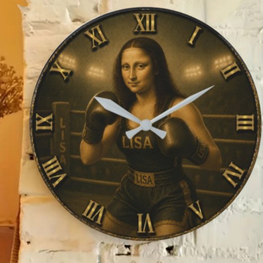 Funny Boxing Mona Lisa Boxing Champion Gift  Große Wanduhr
