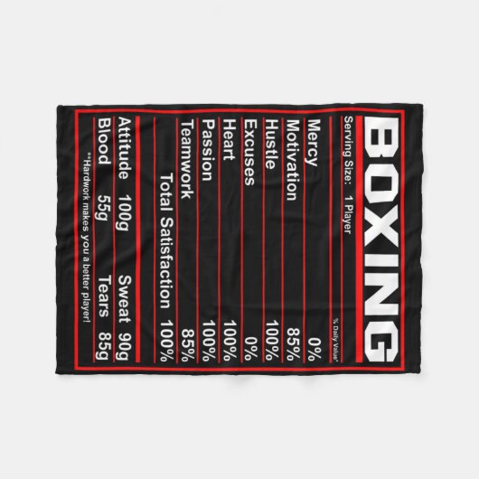 Funny Boxing Nutrition Facts Boxer Fleecedecke (Vorderseite (Horizontal))