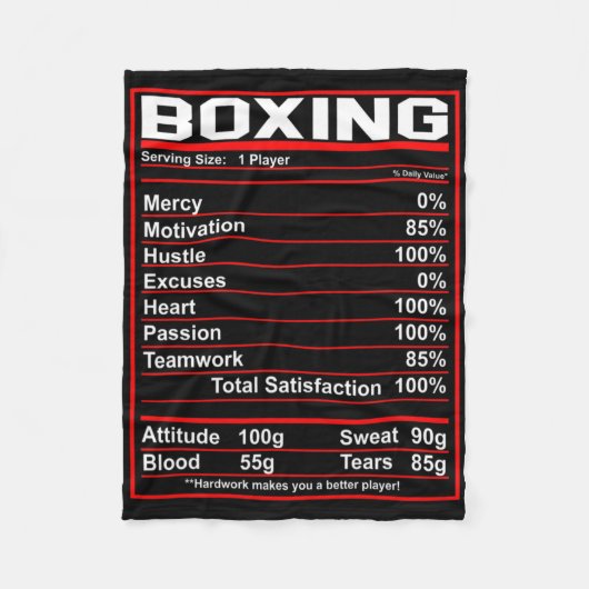 Funny Boxing Nutrition Facts Boxer Fleecedecke (Vorderseite)