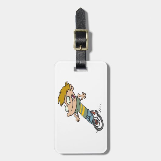 Funny Boy Riding Einrad Gepäckanhänger (Vorderseite vertikal)