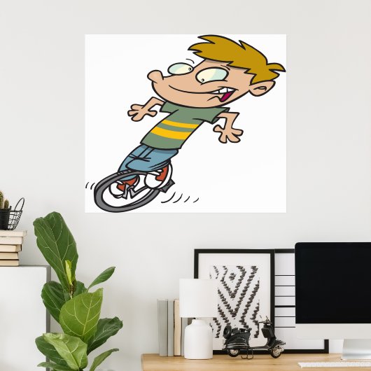 Funny Boy Riding Einrad Poster (Heimbüro)