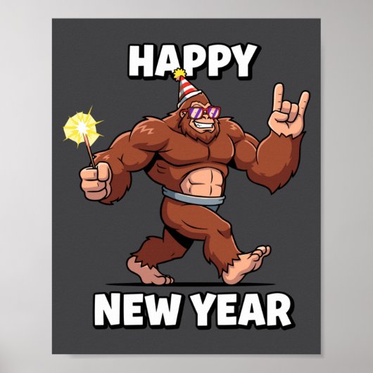 Funny Boys Nye Outfit, Mens Fireworks Bigfoot Happ Poster (Vorne)
