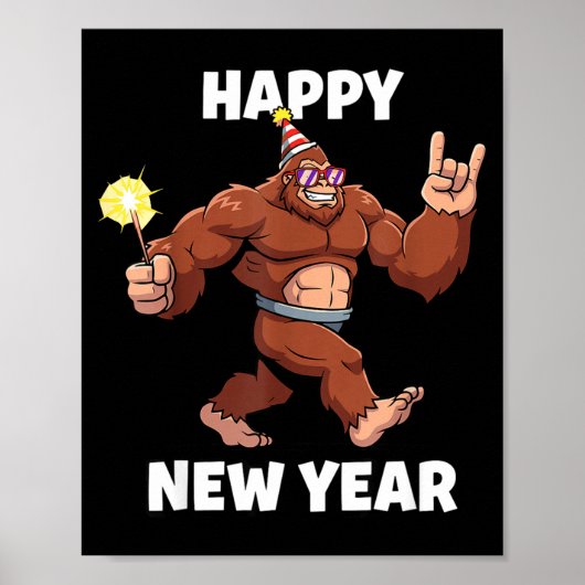 Funny Boys Nye Outfit, Mens Fireworks Bigfoot Happ Poster (Vorne)
