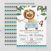 Funny Boys Roar Lion Crown King 4. Geburtstag Einladung (Vorne/Hinten)