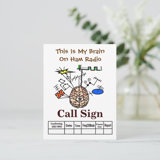 Funny Brain on Ham Radio QSL Card Postkarte (Stehend Vorderseite)