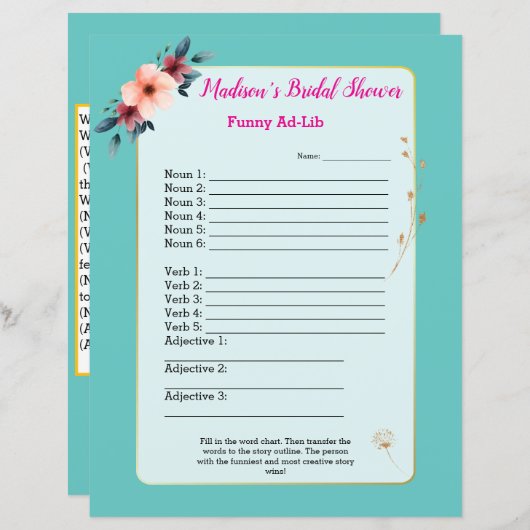 Funny Brautparty Game 🎉 Ad-Lib (Vorne/Hinten)