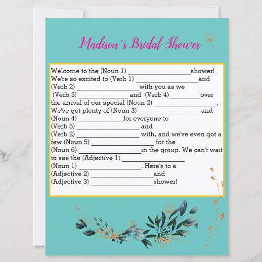 Funny Brautparty Game 🎉 Ad-Lib (Rückseite)