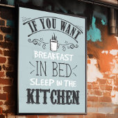 Funny Breakfast in Bed Typografy Zitat Küche Poster
