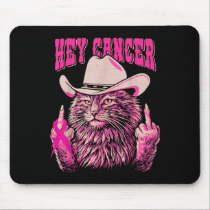 Funny Breast Cancer Awareness Western Pink Cat Wom Mousepad