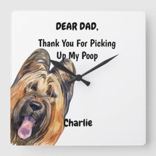 Funny Briard Dad Watercolor Canine Art  Quadratische Wanduhr