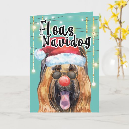 Funny Briard Hund in Lichtern Flöhe Karte (Gelbe Blume)