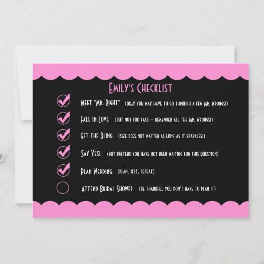 Funny Bridal Shower Einladung — Funny Checklist (Vorderseite)