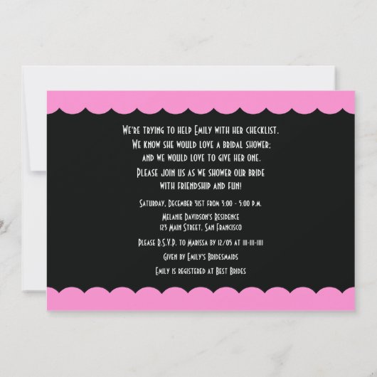 Funny Bridal Shower Einladung — Funny Checklist (Rückseite)