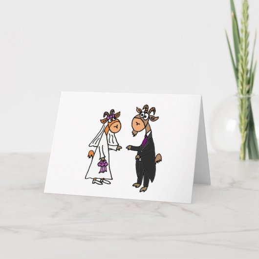 Funny Bride and Groom Goat Wedding Karte (Vorderseite)