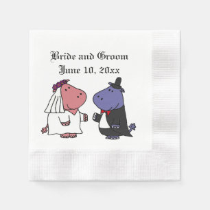 Funny Bride Groom Hippo Wedding Cartoon Serviette